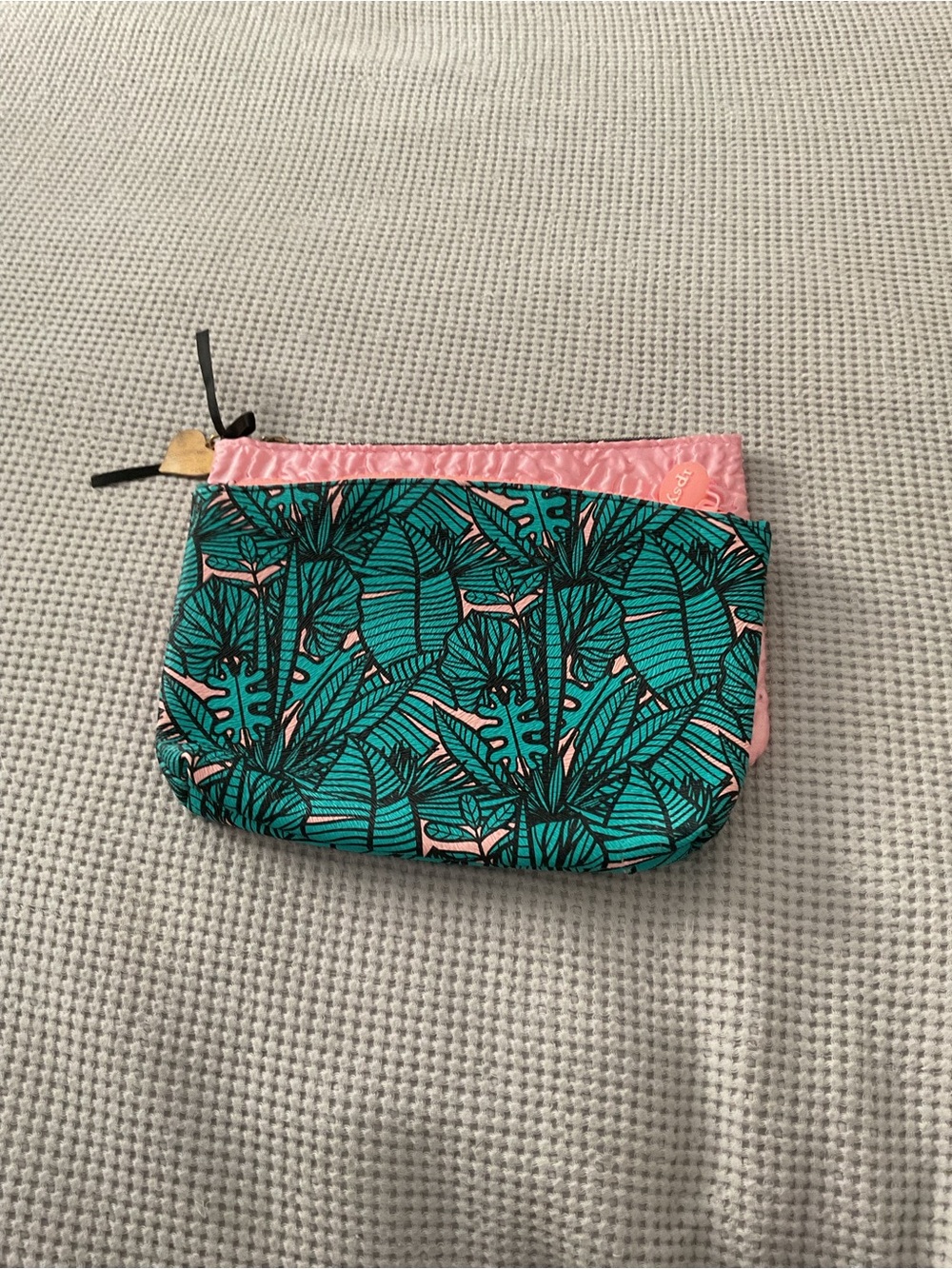 ipsy Teal & Pink Tropical Leaf Cosmetic Pouch